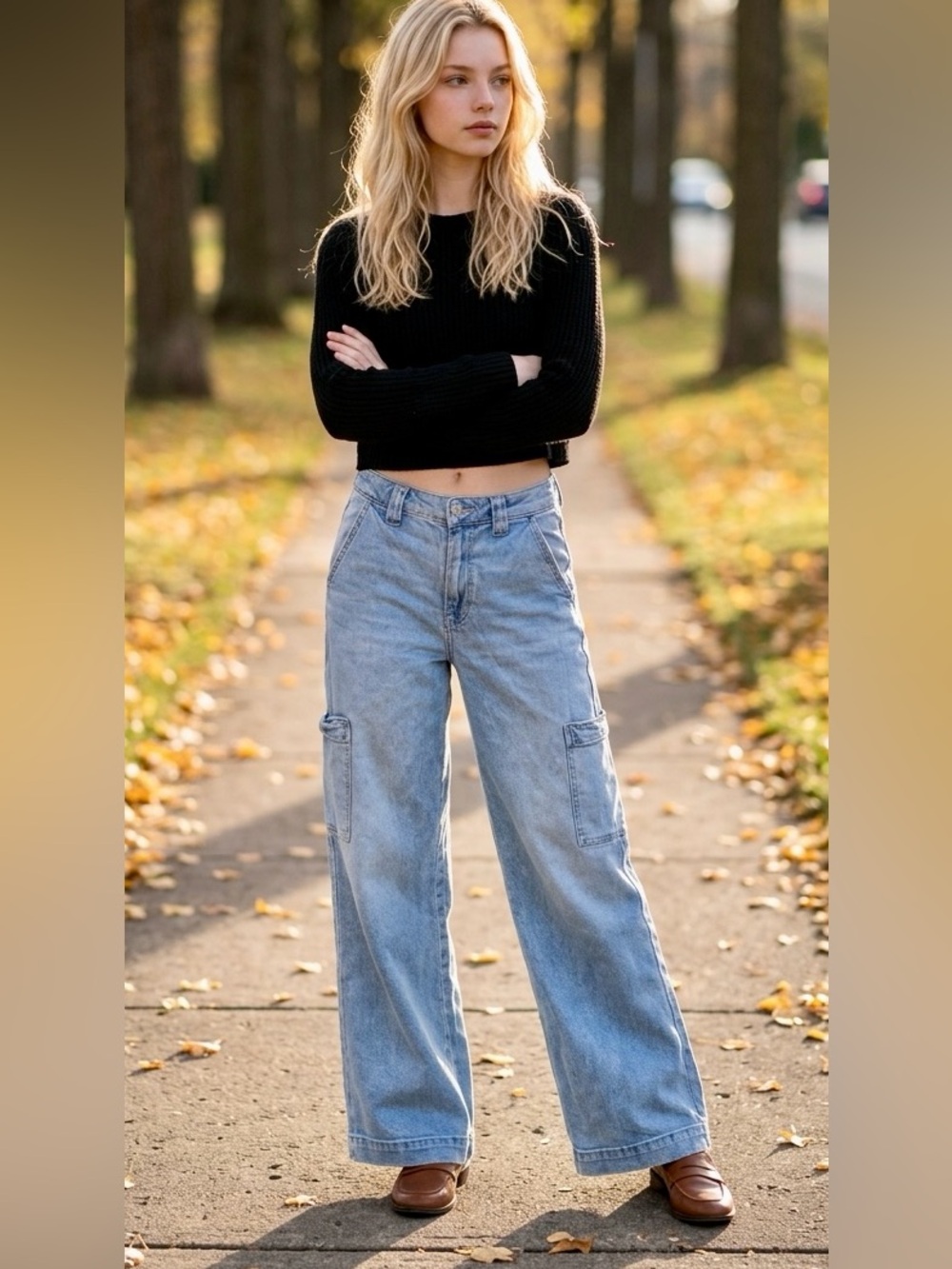 American Eagle wide-leg cargo jeans light Blue
